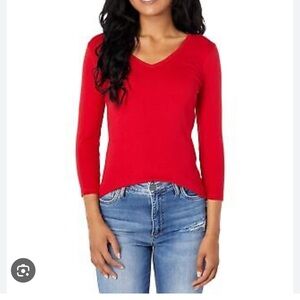 Lilla P Cherry Red Basic Quarter Sleeve Shirt Tshirt Size Medium Office